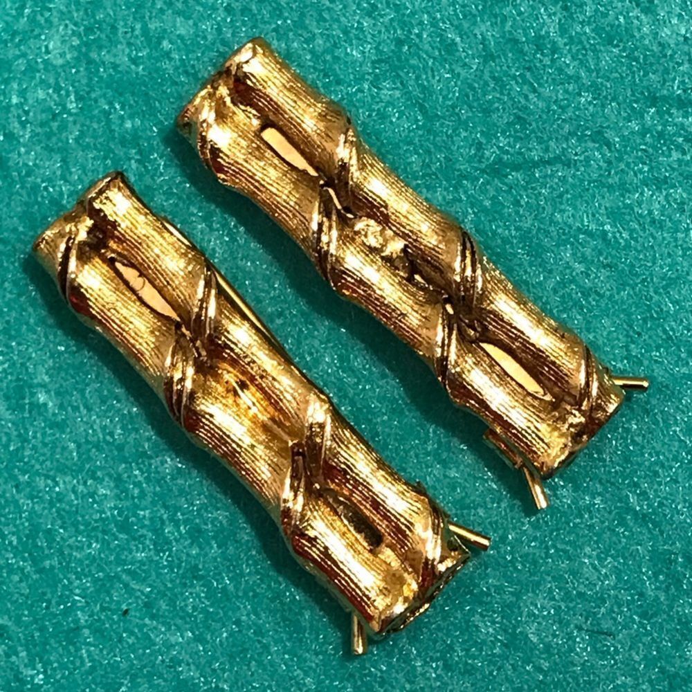 Vintage Gold Tone Bamboo Design Pinch Wire Hair Barrettes (2)